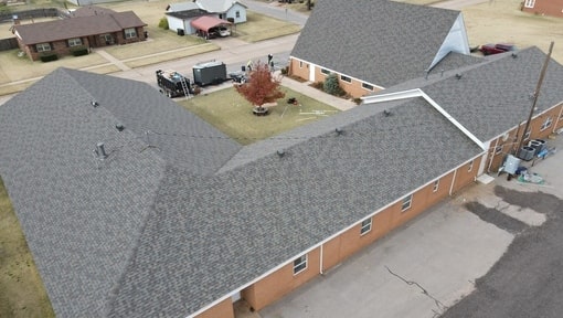 Large commercial roof replaced in Oklahoma by Belter Roofing and Construction.