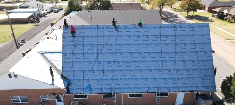 Belter Roofing and Construction replacing a church roof in Oklahoma.