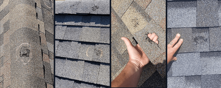 What Oklahoma hail damage looks like on a residential roof.